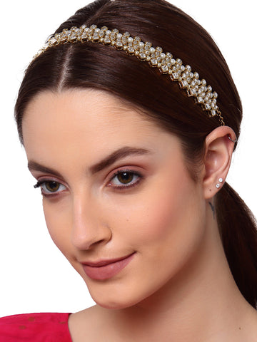 Gold-Plated Kundan Studded Enamelled Hairband