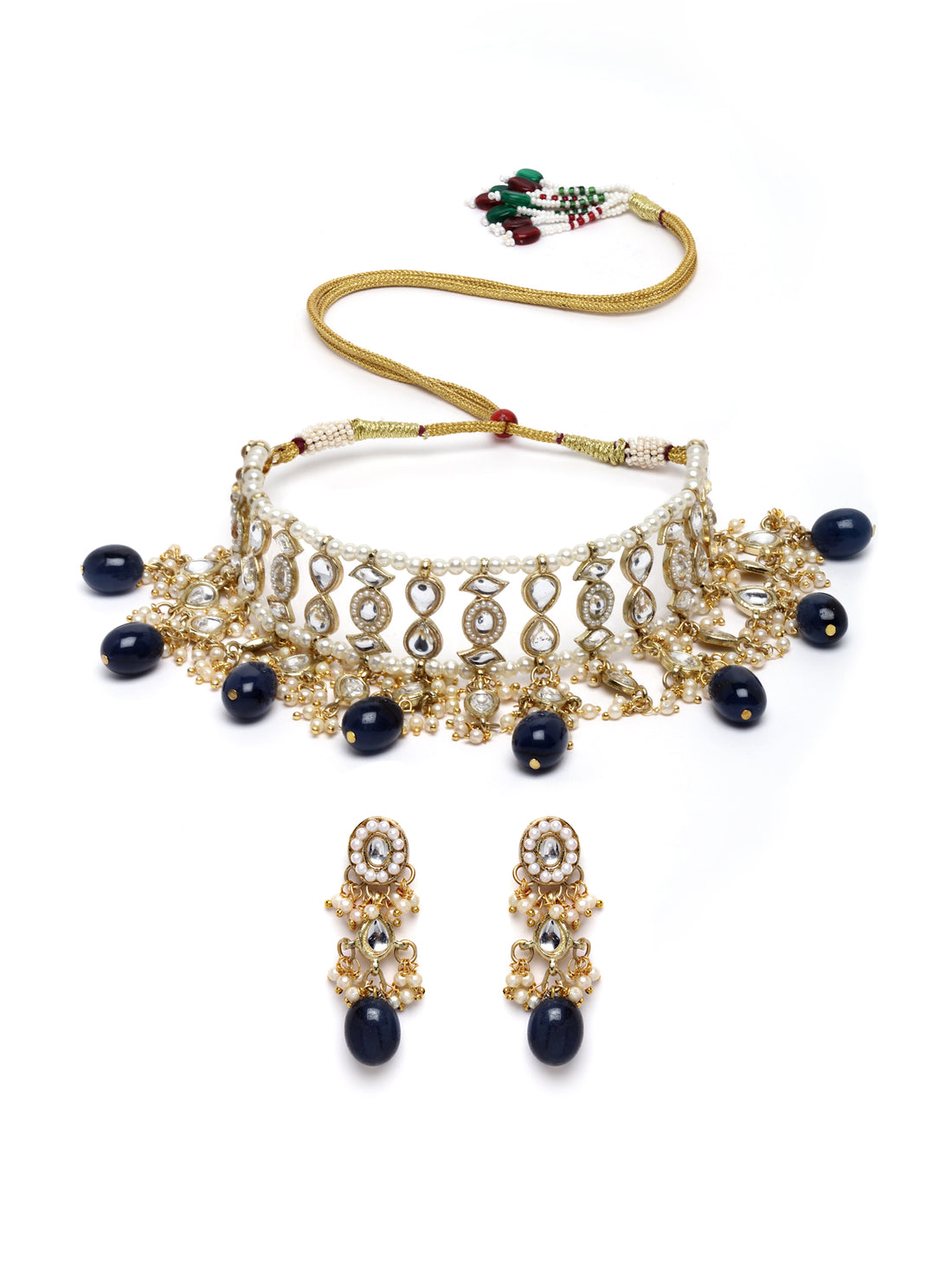 Karatcart Gold Plated Blue Tumble Choker Necklace Set