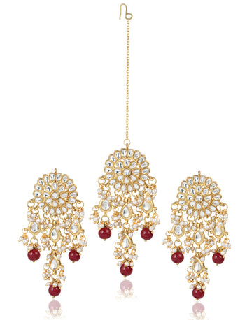 GoldPlated Stylish Fancy Party Wear Tassel Earrings with Maangtikka