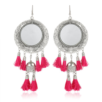 Oxidised Silver Pink Mirror Earrings