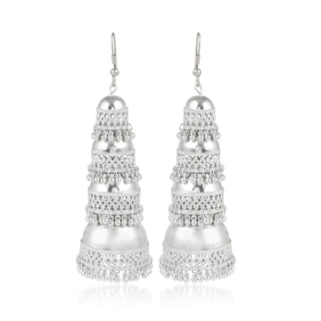 Karatcart Jaipuri Designer Vintage Oxidised German Silver Tribal Light Weighted Multi- layered Jhumki Earring  for Women