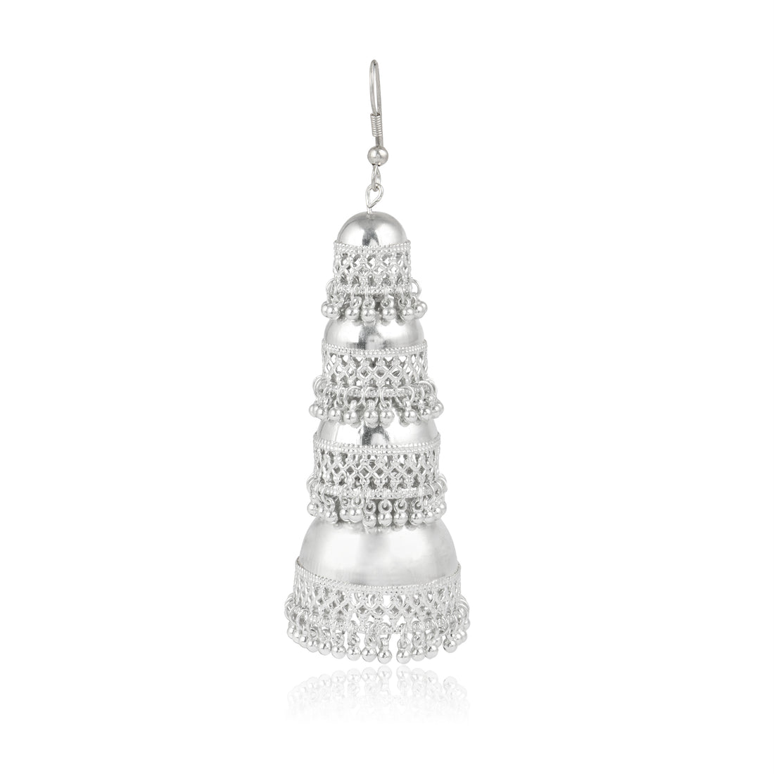 Karatcart Jaipuri Designer Vintage Oxidised German Silver Tribal Light Weighted Multi- layered Jhumki Earring  for Women