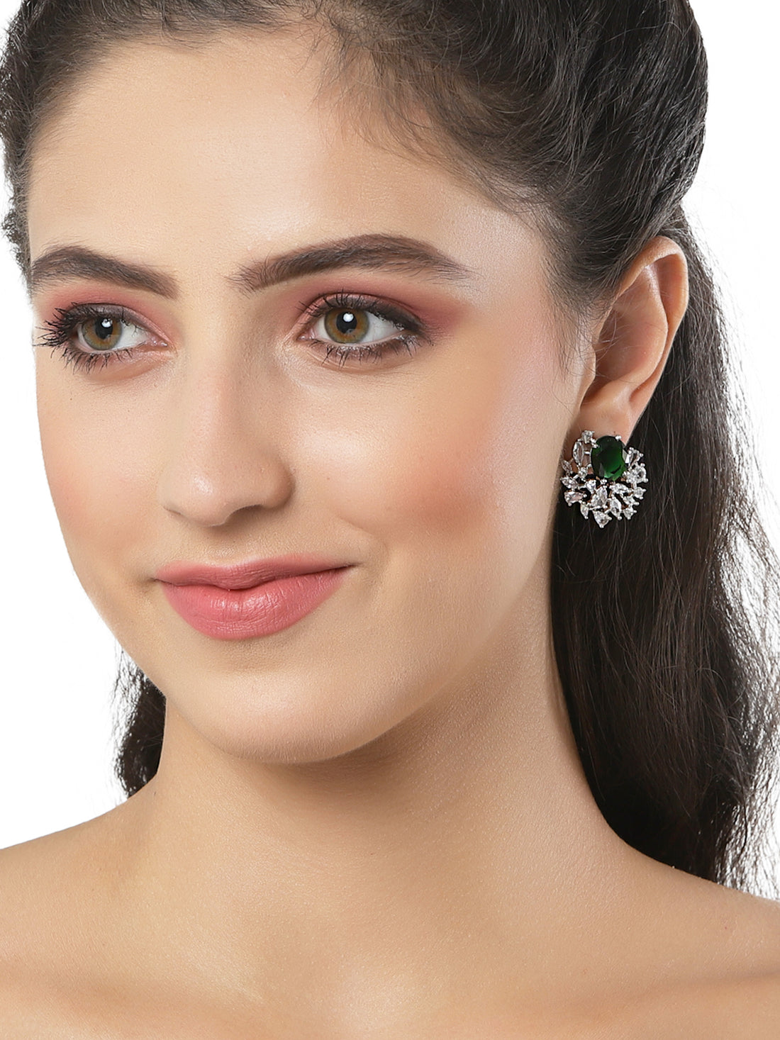 Green American Diamond Stud Earrings