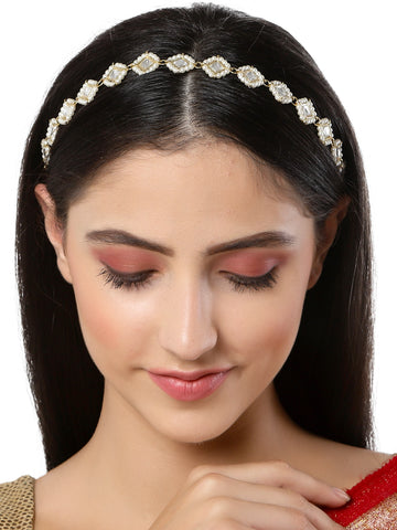 Karatcart Gold Plated Pearl Beaded Kundan Hairband for Women