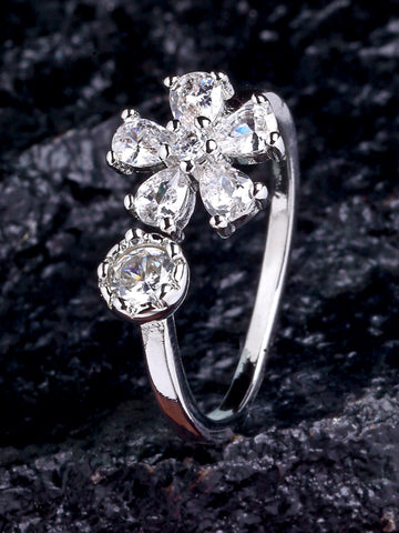 Karatcart Flower Cut Austrian Crystal Adjustable Ring