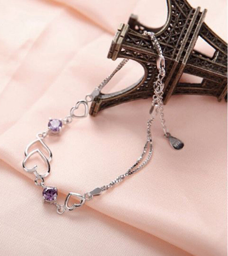 Karatcart Platinum Plated Purple Heart Shaped Bracelet