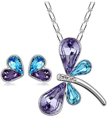 Karatcart Platinum Plated Elegant Austrian Crystal Blue Butterfly Shaped Pendant Set