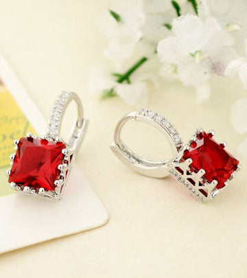 Karatcart Platinum Plated Austrian Crystal Red Earrings