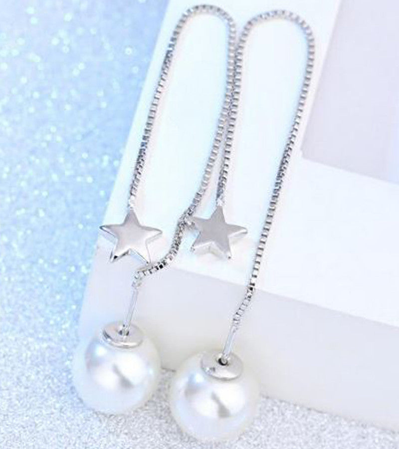 Karatcart Platinum Plated Austrian Crystal Unique Dangler White Pearl Drop Earrings