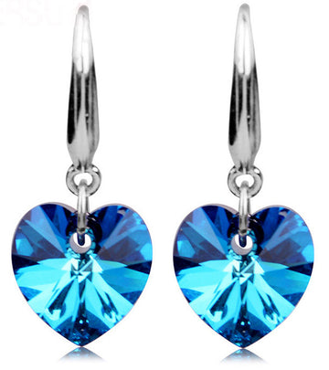 Karatcart Platinum Plated Trendy Heart Cut Blue Austrian Crystal Drop Earrings