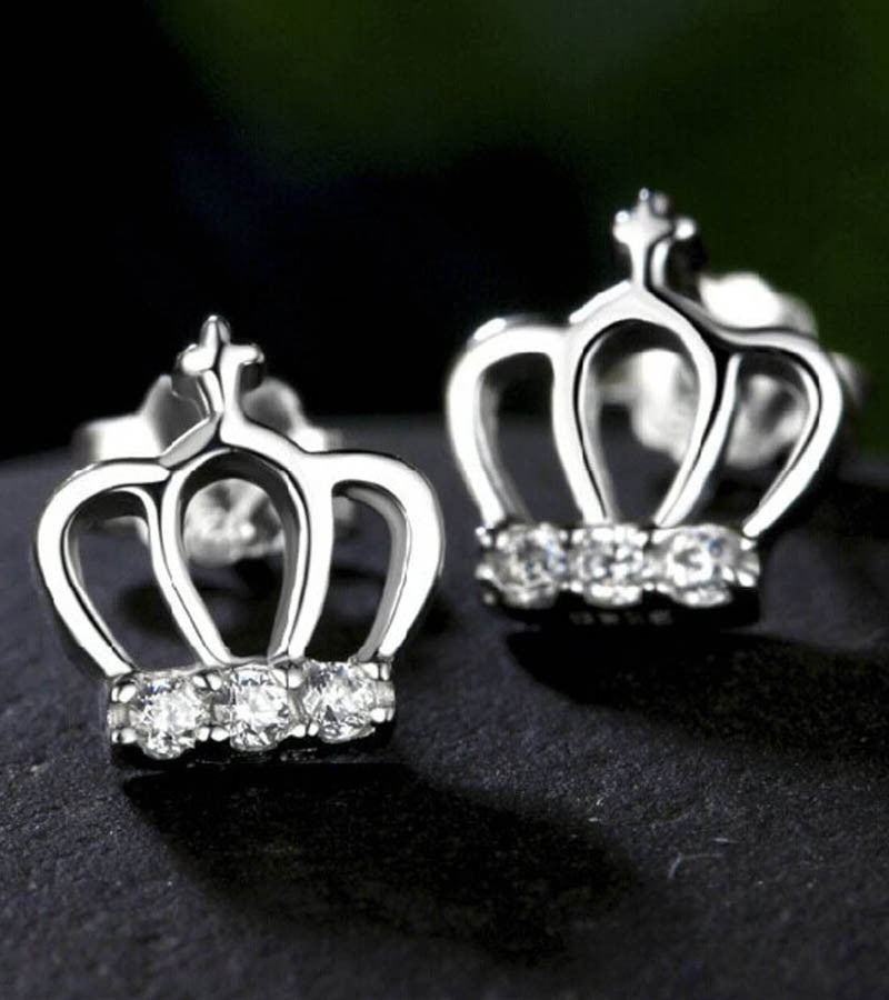 Platinum Plated Austrian Crystal Crown Workwear Earrings