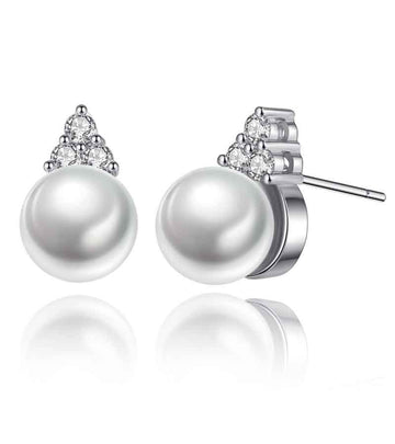 Platinum Plated Austrian Crystal Pearl Stud Earrings