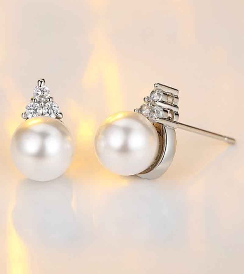 Platinum Plated Austrian Crystal Pearl Stud Earrings