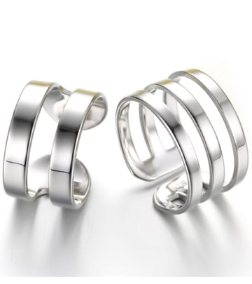 Platinum Plated Elegant Parallel Shanks Couple Adjustable Band Ring