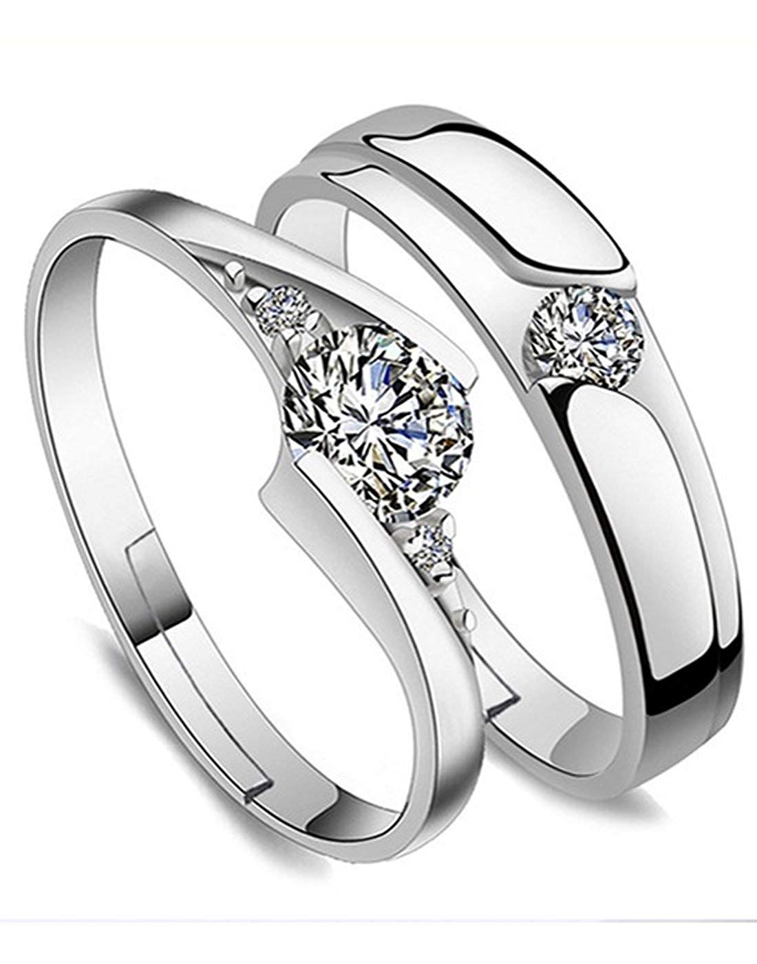 Valentine Gift by Karatcart Platinum Plated Elegant Classic Crystal Couple Ring for Women