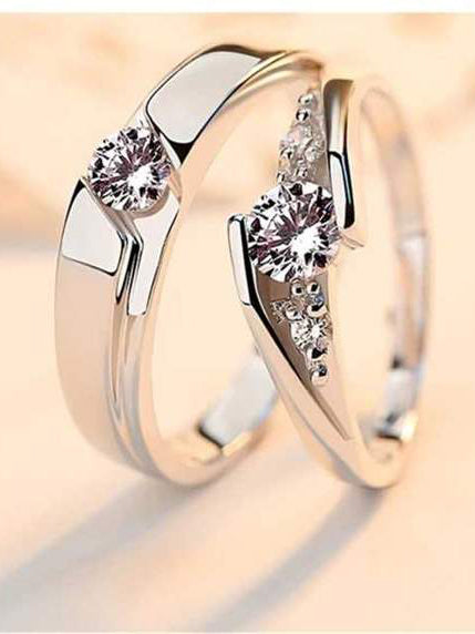 Platinum Plated Elegant Austrian Crystal Adjustable Solitare Couple Ring