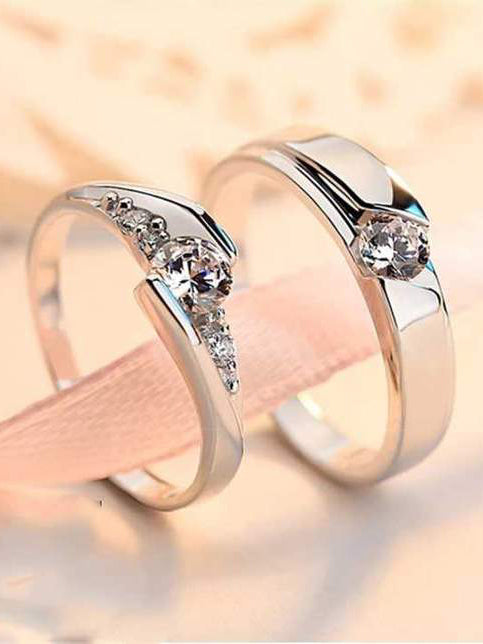 Platinum Plated Elegant Austrian Crystal Adjustable Solitare Couple Ring - Image 1