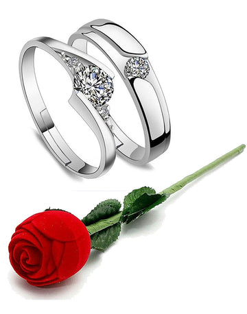 Valentine Gift by Karatcart Platinum Plated Elegant Classic Crystal Couple Ring for Women