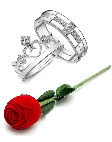 Valentine Gift by Karatcart Platinum Plated Elegant Classic Crystal Couple Ring for Women