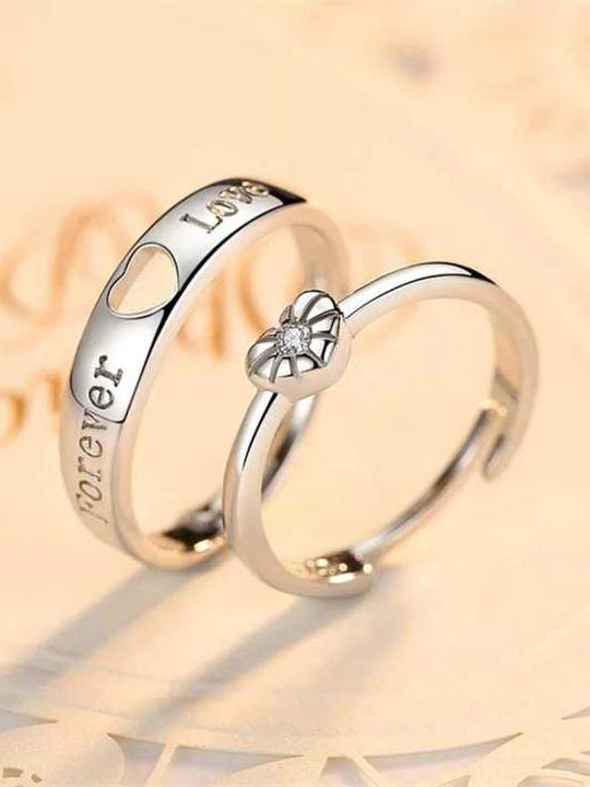 Platinum Plated Heart Shaped Adjustable Couple Ring