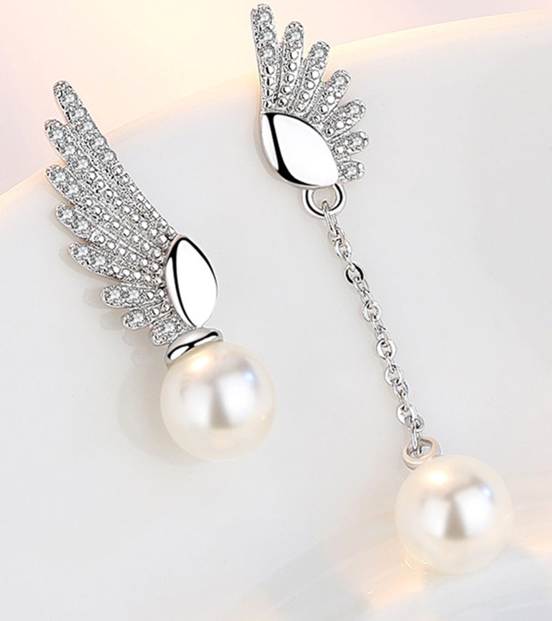 Platinum Plated Austrian Crystal White Pearl Drop Earrings