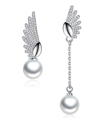 Platinum Plated Austrian Crystal White Pearl Drop Earrings