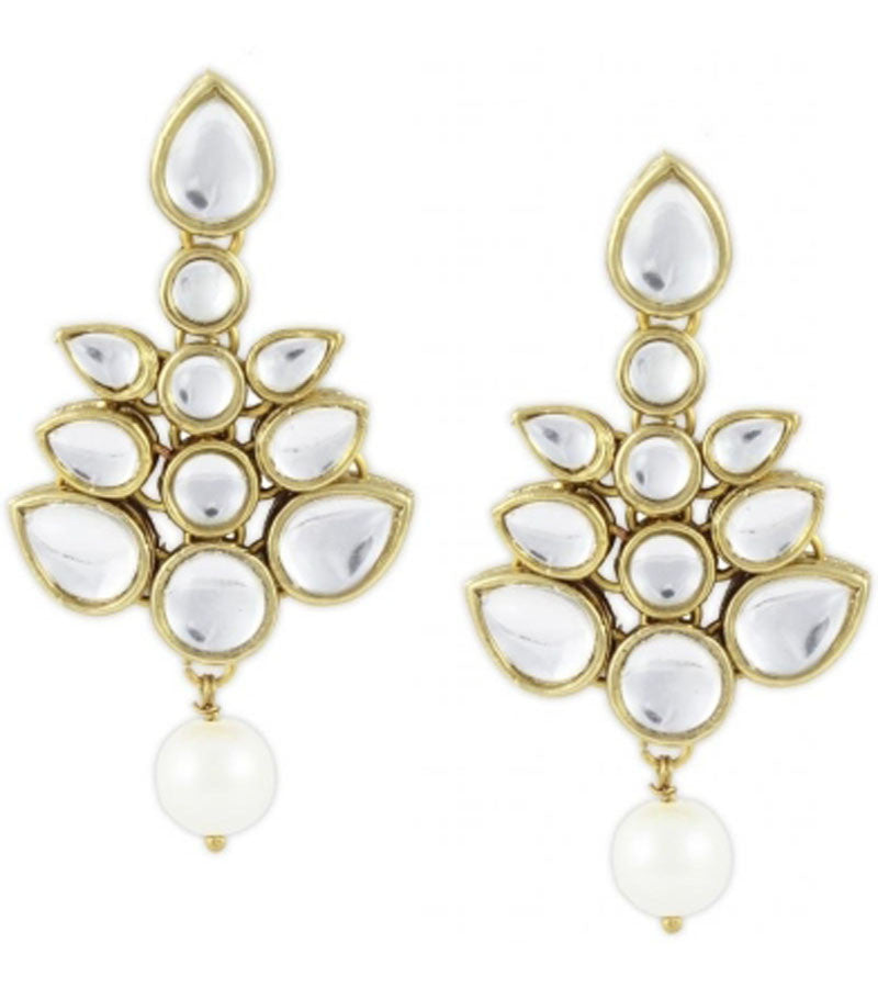 Karatcart Ethnic Kundan 14K Yellow Gold Plated Alloy Drop Earring - Image 1