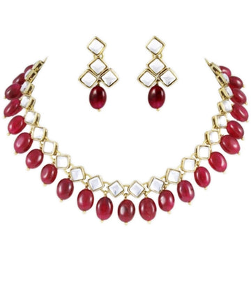 Square Kundan Ruby Tumble Set