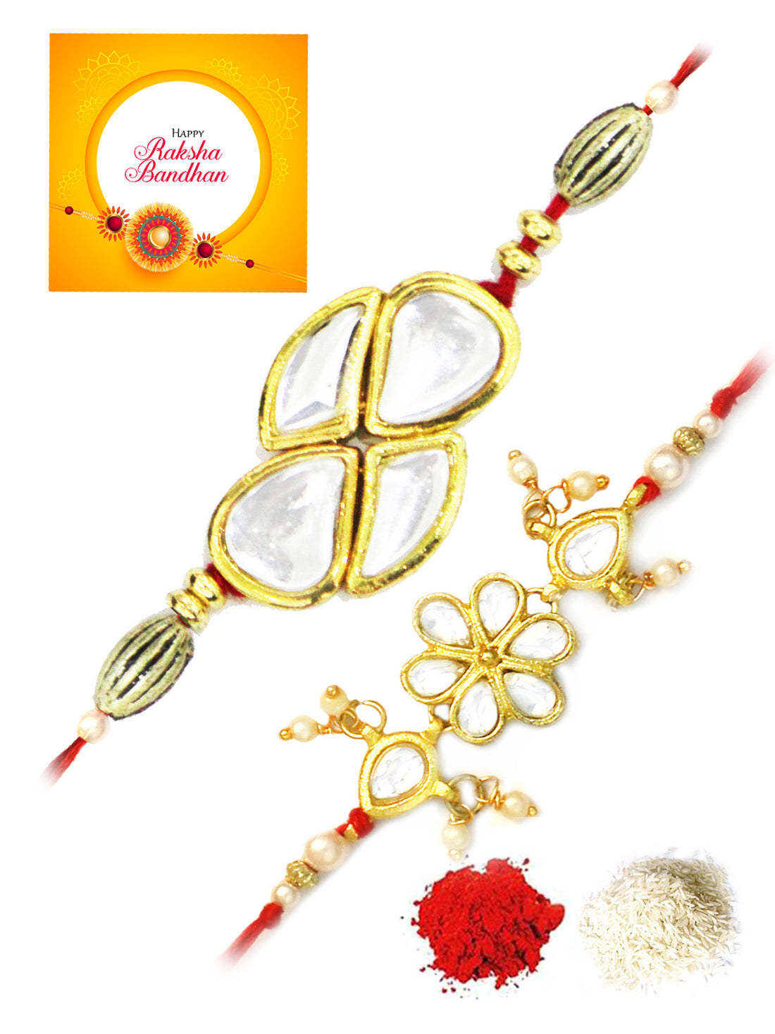 Karatcart Gold-Plated Kundan Rakhi Set of 2