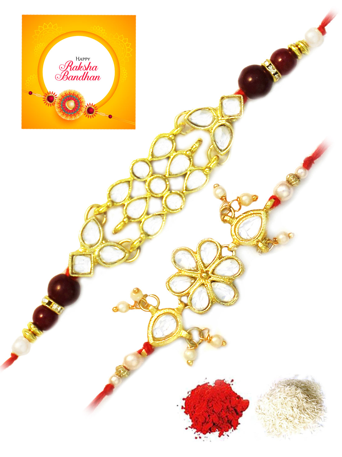 Karatcart Gold-Plated Kundan Rakhi Set of 2