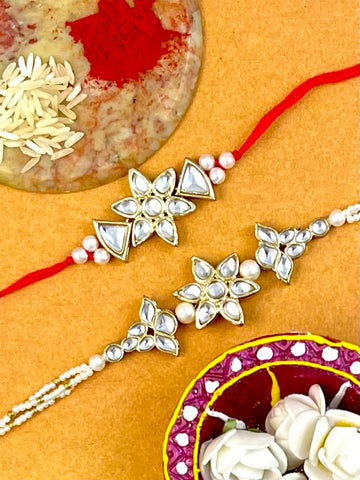 Karatcart Rakhi for Brother and Bhabhi Set of 2 Gold Plated Handmade Kundan Bhiya Bhabhi Rakhi Combo with Roli & Chawal