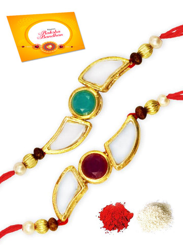 Karatcart Gold-Plated Kundan Rakhi Set of 2