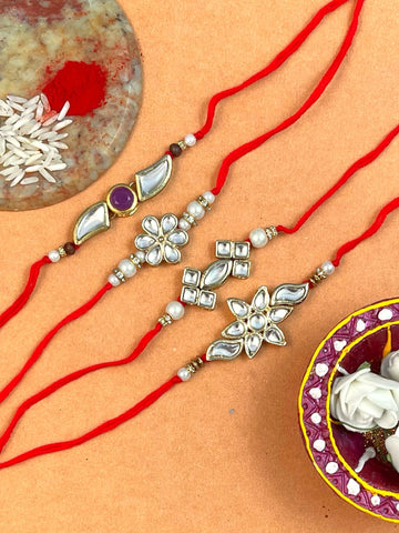 Set of 4 Gold Plated Kundan Rakhi For Brother.