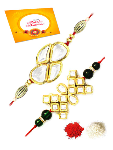 Karatcart Gold-Plated Kundan Rakhi Set of 2