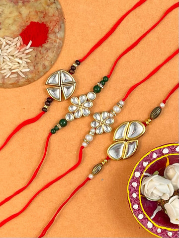 Set of 4 Gold Plated Kundan Rakhi For Brother.