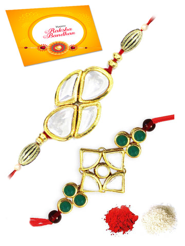 Karatcart Gold-Plated Kundan Rakhi Set of 2