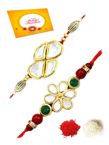 Karatcart Gold-Plated Kundan Rakhi Set of 2