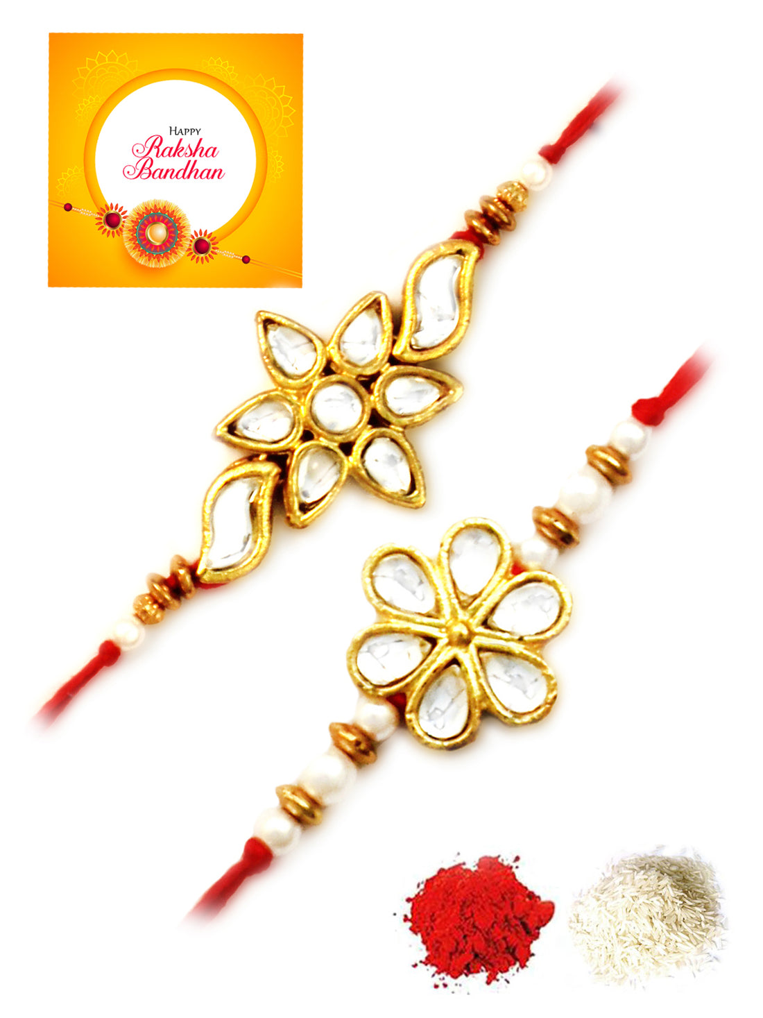 Karatcart Gold-Plated Kundan Rakhi Set of 2