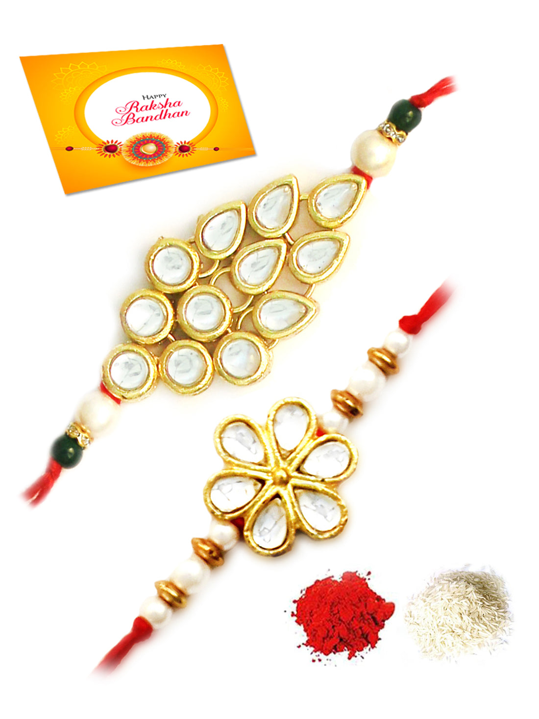 Karatcart Gold-Plated Kundan Rakhi Set of 2