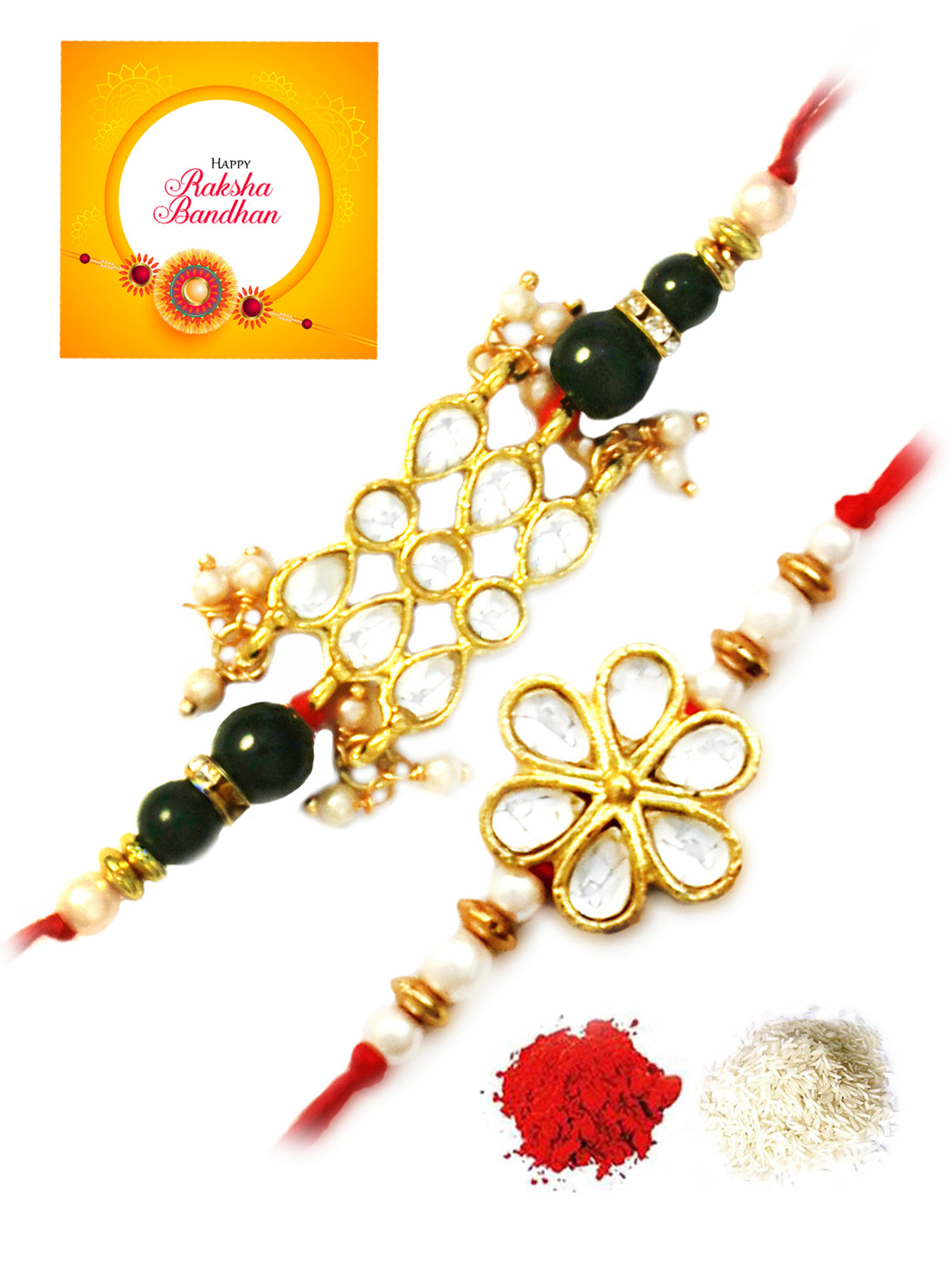 Karatcart Gold-Plated Kundan Rakhi Set of 2