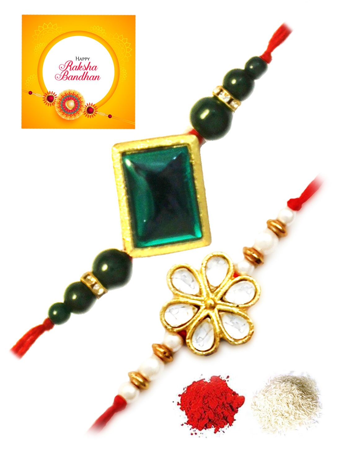 Karatcart Gold-Plated Kundan Rakhi Set of 2