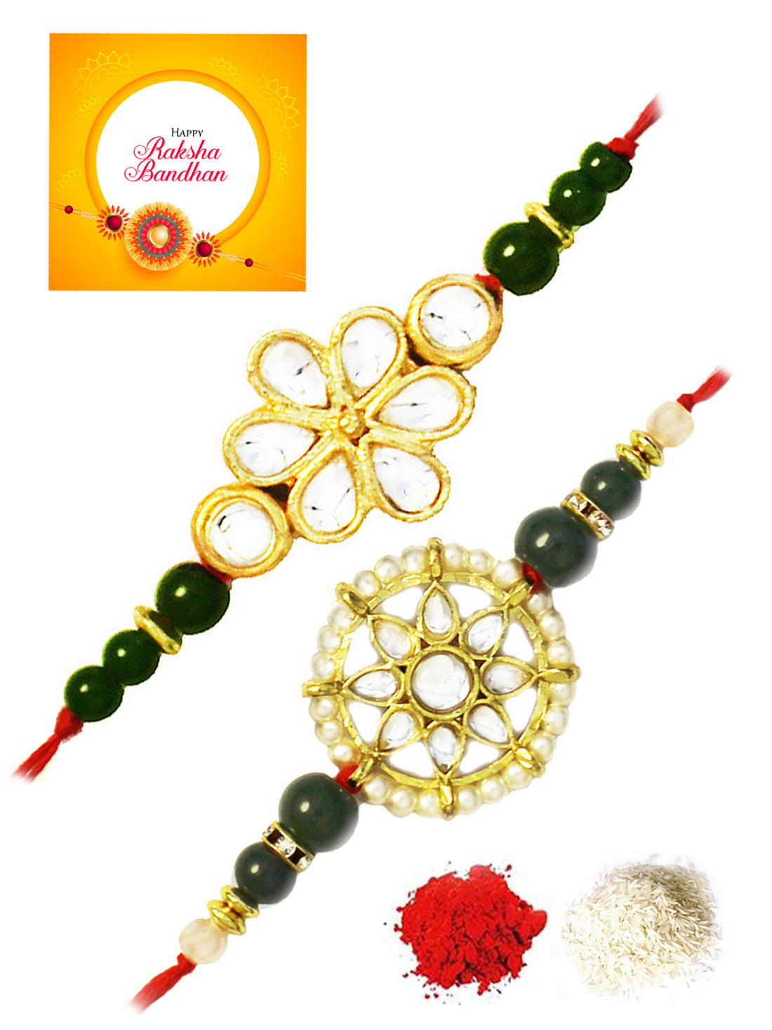 Karatcart Gold-Plated Kundan Rakhi Set of 2