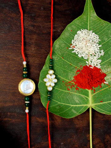 Karatcart Gold-Plated Kundan Rakhi Set of 2