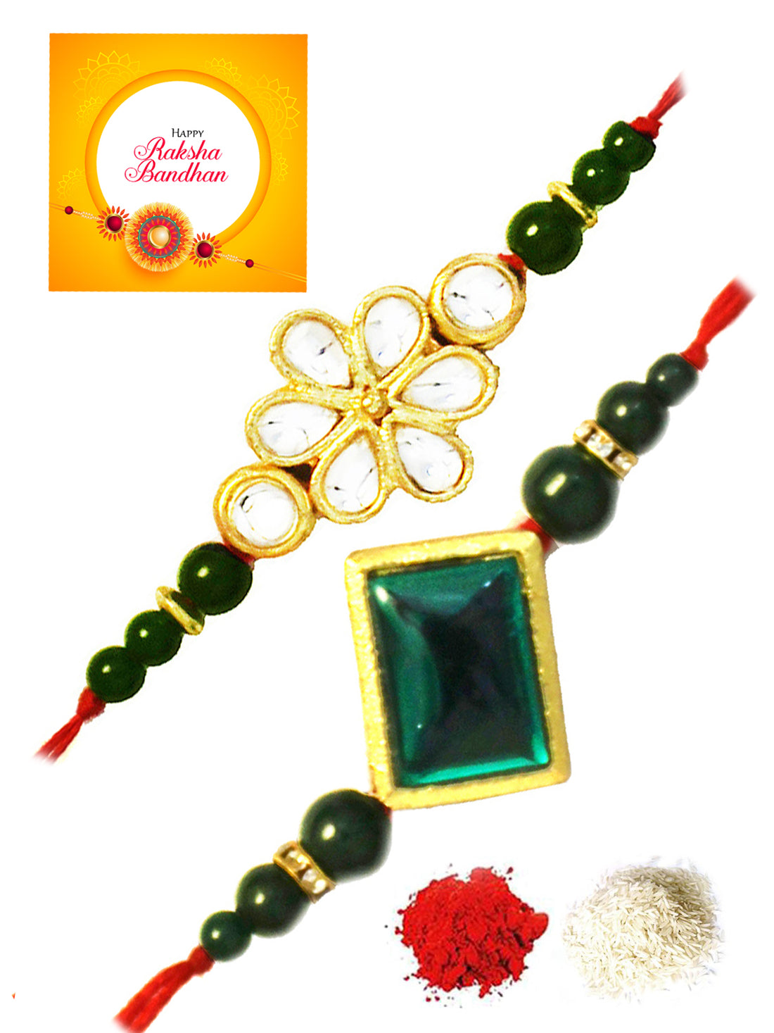 Karatcart Gold-Plated Kundan Rakhi Set of 2