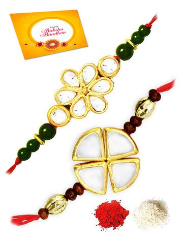 Karatcart Gold-Plated Kundan Rakhi Set of 2