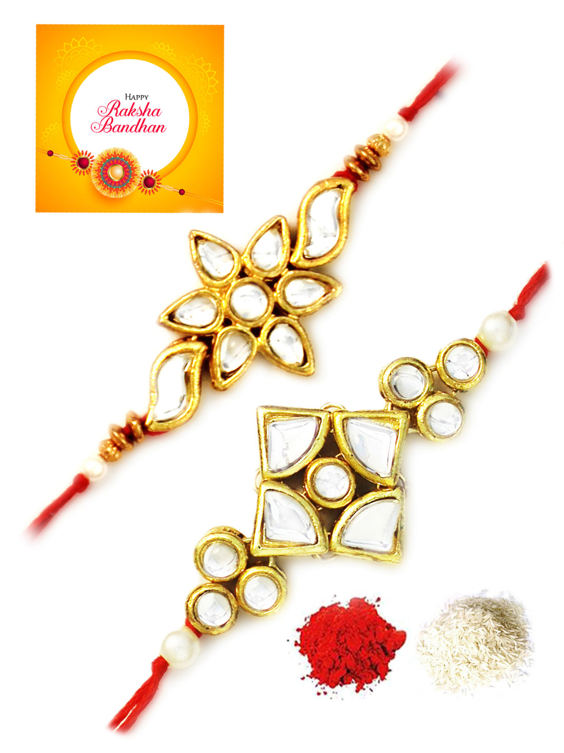 Karatcart Gold-Plated Kundan Rakhi Set of 2