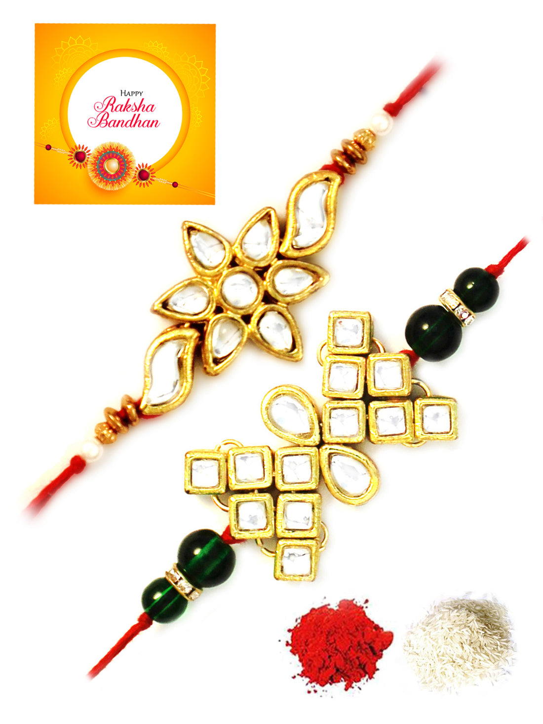 Karatcart Gold-Plated Kundan Rakhi Set of 2