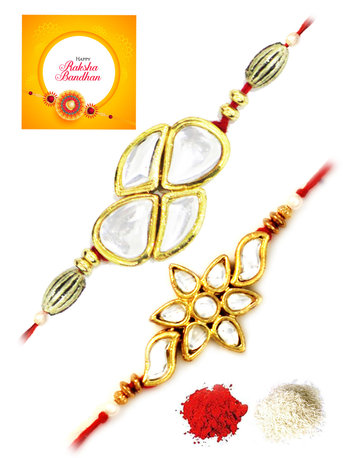 Karatcart Gold-Plated Kundan Rakhi Set of 2