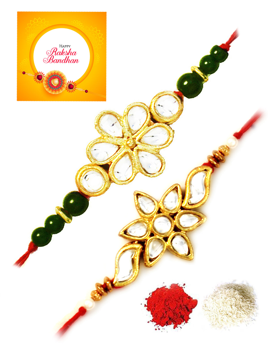 Karatcart Gold-Plated Kundan Rakhi Set of 2