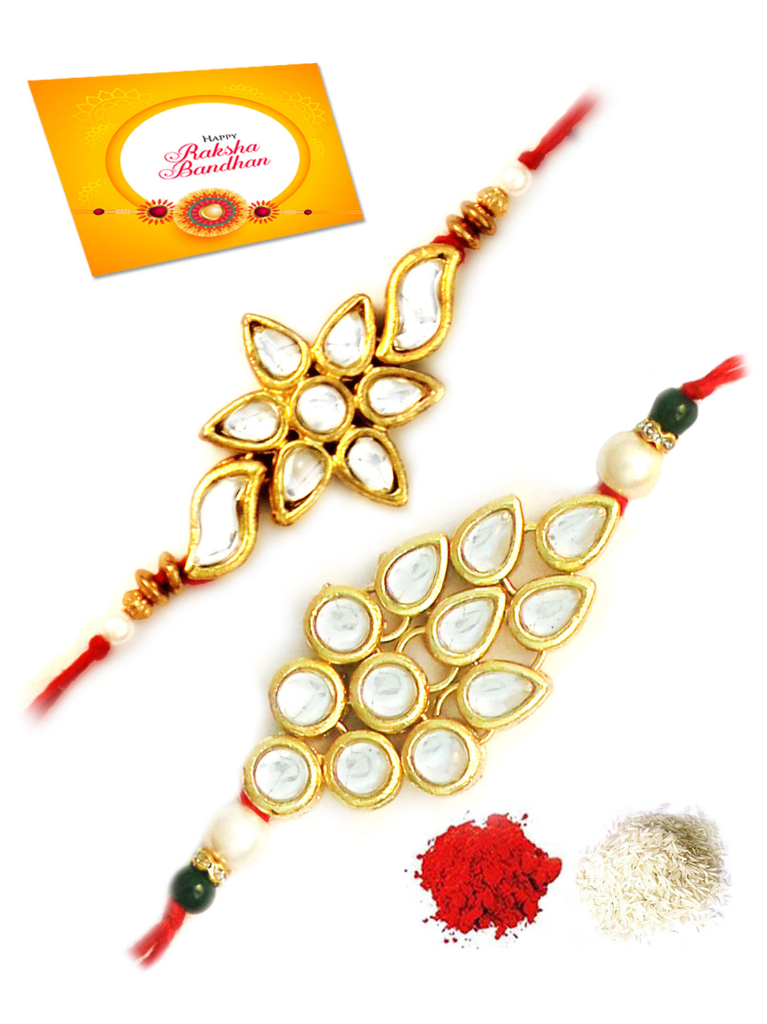 Karatcart Gold-Plated Kundan Rakhi Set of 2